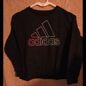 Adidas Girls Black Crewneck Sweatshirt - Colorful Outline Logo - Size 6